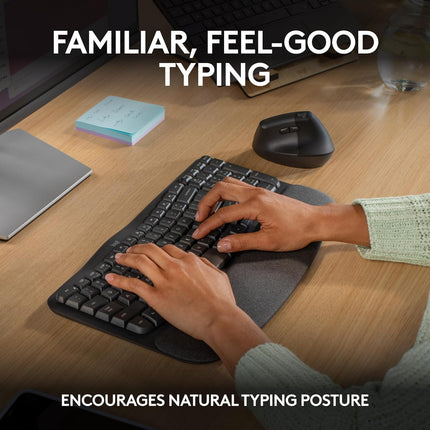 Logitech Wave Keys Wireless Ergonomic Keyboard with Cushioned Palm Rest, Comfortable Natural Typing, Easy-Switch, Bluetooth, Logi Bolt Receiver, for Multi-OS, Windows/Mac - Off White (BRAND NEW/SEALED)