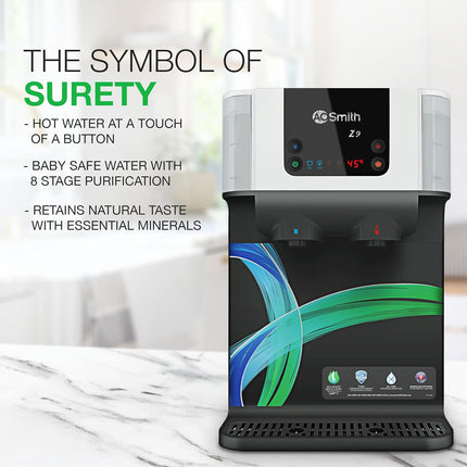 AO Smith Z9 Instant Hot+Ambient Water Purifier for Home with MIN-TECH | 10L Storage | 8-Stage Purification |100% RO + SCMT (Silver Charged Membrane Tech) | 55% Water Savings