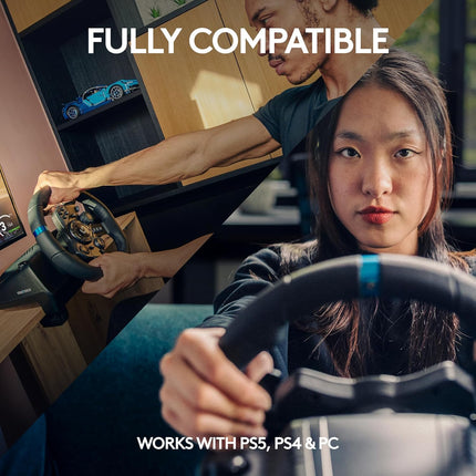 Logitech G923 Racing Wheel and Pedals, TRUEFORCE Feedback, Responsive Driving Design, Dual Clutch Launch Control, Genuine Leather Steering Wheel Cover, for PS5, PS4, PC, Mac - Black
