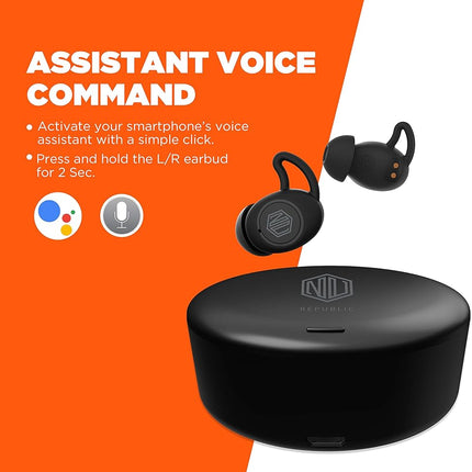 Nu Republic Jaxxbuds Truly Wireless Bluetooth In Ear Earbuds with Mic (Black)