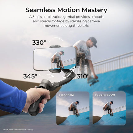 Digitek (DSG-010 PRO) 3-Axis Black Smartphone Gimbal Pocket Size Foldable with Wireless Charging, 8 Creative Filming Modes, OLED Display & AI Face/Object Tracking, Android & iOS