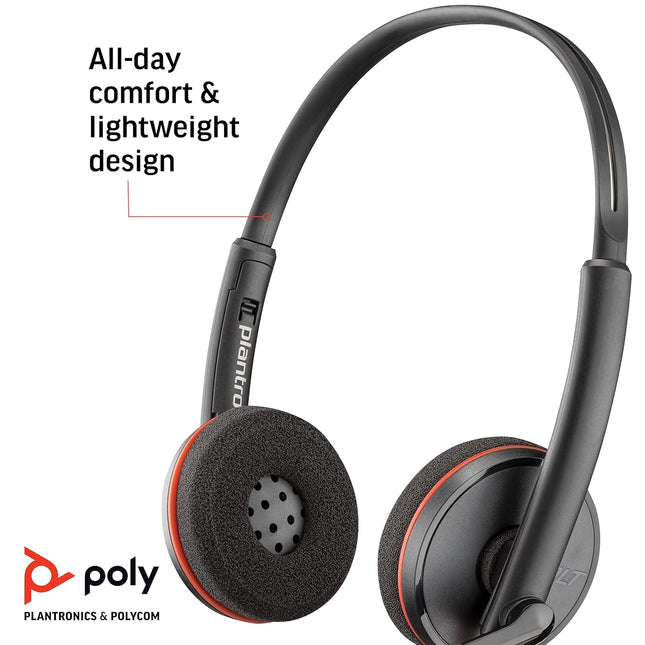 Plantronics Poly by Plantronics - Blackwire 3220 USB-C Wired Headphones On Ear Headset - Dual Ear (Stereo) with Boom Mic - Connect to PC/Mac Via USB-C. Works with Teams, Zoom and More