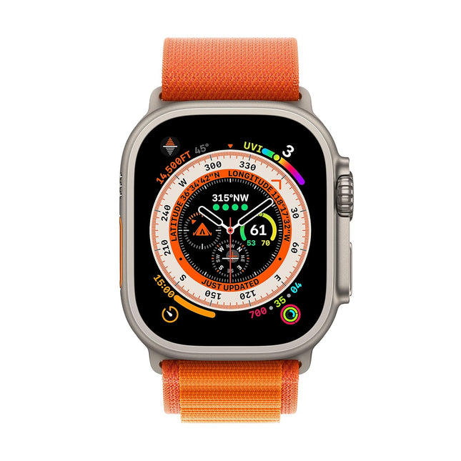 Apple Watch Ultra [GPS + Cellular 49 mm] Smart Watch w/Rugged Titanium Case & Orange Alpine Loop Medium. Fitness Tracker, Precision GPS, Action Button, Extra-Long BatteryLife, Brighter Retina Display
