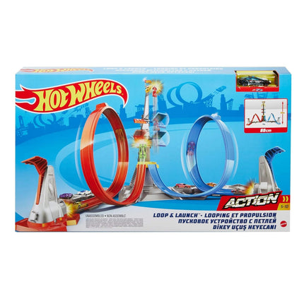 Mattel Hot Wheels Loop & Launch Track Set for Kids 5-10 Years Old with Adjustable 2-Foot-Tall Winner S Cage, Spiral Loop, & Point Panels, Simple Set-Up & Collapsible for Easy Storage