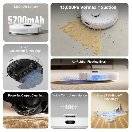 DREAME F10 Robot Vacuum and Mop Combo, 13,000Pa Suction, 300min Runtime, Smart LiDAR Navigation, 2-in-1 Cleaning with App & Voice Control