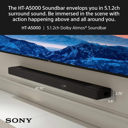 Sony HT-A5000 A Series Premium Soundbar 5.1.2Ch 8K/4K 360 Spatial Sound Mapping Soundbar For Surround Sound Home Theatre System With Dolby Atmos(Hi Res,360RA,BT,HDMI eArc&Optical,Alexa,Spotify),Black