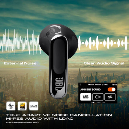 JBL New Launch Live Flex 3 TWS, Hi-Res Audio True ANC Earbuds, Smart Case with Touch Display,50H Playtime,Wireless Charging,6 Mic,Multipoint Connection,Ip55 Proof,Headphones App,Personi-Fi 3.0 (Black)