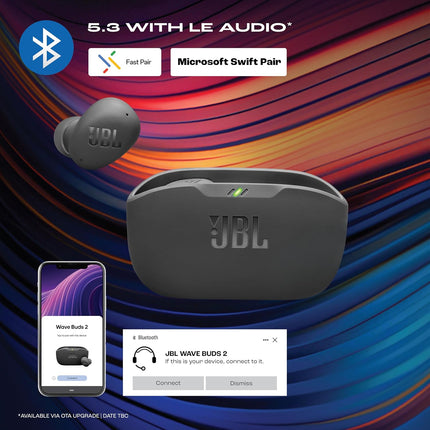 JBL Wave Buds 2, TWS Bluetooth v5.3 in Ear Earbuds with ANC, Smart Ambient, Extreme Bass & Relax Mode, Multi Connect, Speed Charge, Fast Pair, 40H Playtime, 4 Mics, IP54