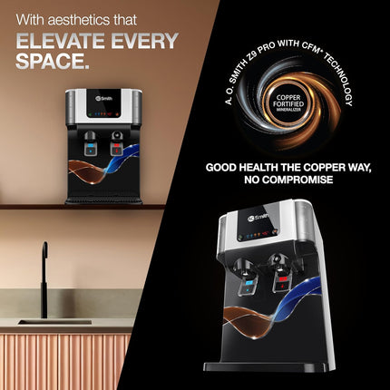 AO Smith Z9 Pro Instant Hot and Ambient Purifier RO+SCMT+Copper+Alkaline+Mintech| Hot Water in Stainless Steel Tank | Save upto 55% Water | 10L Storage | 8-Stage Purification | Water Purifier for Home