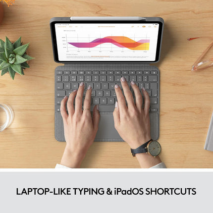 Logitech Combo Touch iPad Air (4th and 5th Gen) Keyboard Case - Detachable Backlit Keyboard with Kickstand, Click-Anywhere Trackpad, Smart Connector - Grey, QWERTY UK Layout, Medium