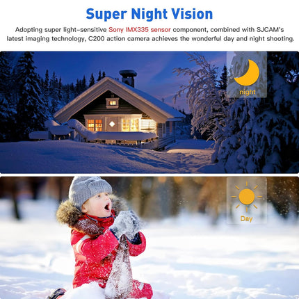 SJCAM C200 Action Camera 4K 24FPS Optical 16MP | Magnetic Body & Hands Free | 6-Axis Gyro Stabilizer | WiFi 2.4 GHZ | Insta Go | Webcam | Video Recording | Mini Vlogging Cam (Black)