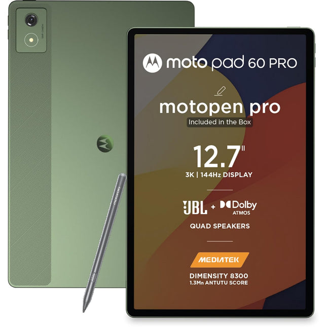 Motorola Pad 60 Pro (Pantone Bronze Green) | 12.7" 3K LTPS Display | MediaTek Dimensity 8300 | 10200 mAh Battery | Moto Pen Pro | Wi-Fi Only | Android 14