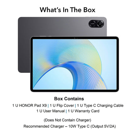 HONOR Pad X9 with Free Flip-Cover 11.5-inch (29.21 cm) 120Hz 2K Display, Snapdragon 685, 8GB (8GB+5GB RAM Turbo) 128GB ROM, 6 Speakers, Up-to 13 Hours Battery, Android, WiFi, Metal Body, Gray