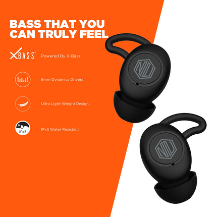 Nu Republic Jaxxbuds Truly Wireless Bluetooth In Ear Earbuds with Mic (Black)