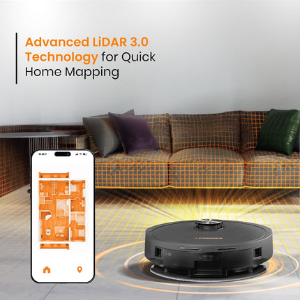 Eureka Forbes SmartClean Home Mapping Turbo, 7000Pa HyperSuction Robotic Vacuum Cleaner | LiDAR 3.0 & Quick Home Mapping | Wet Mopping | 3-Hour Run Time | Smart App Control | Voice Control
