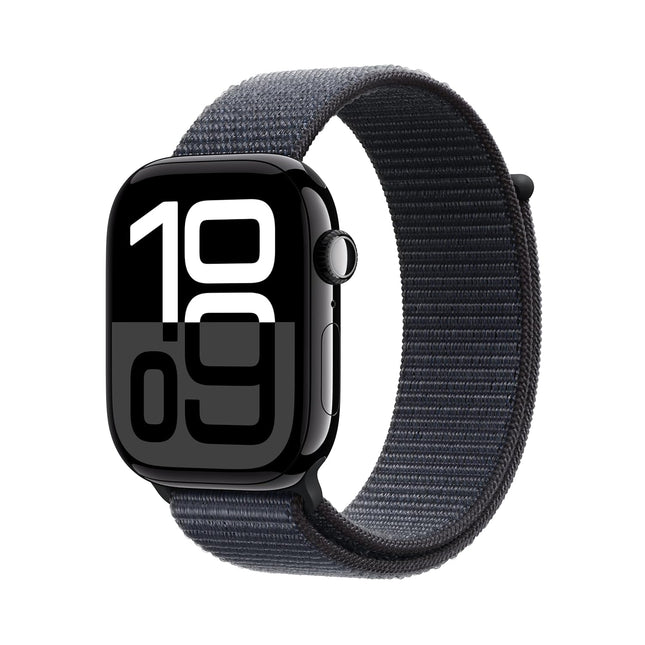 Apple Watch Series 10 [46 mm] Smartwatch with Jet Black Aluminium Case with Ink Sport Loop. Fitness Tracker, ECG App, Always-On Retina Display, Carbon Neutral