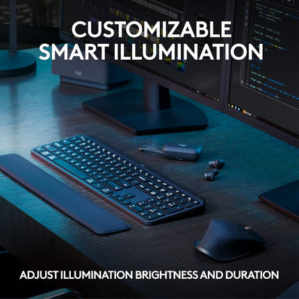 Logitech MX Keys S Combo with Free Adobe Subscription - Performance Wireless Keyboard and Mouse with Palm Rest, Customisable Illumination, Fast Scrolling, Bluetooth, USB C