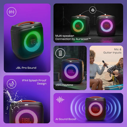 JBL Partybox Encore Essential 2 Wireless Bluetooth Party Speaker, AI Sound Boost, Dynamic Light Show, Upto 15Hrs Playtime, Multi-Speaker Connection by Auracast, Guitar & Mic Inputs, PartyBox App-Black - Unboxify