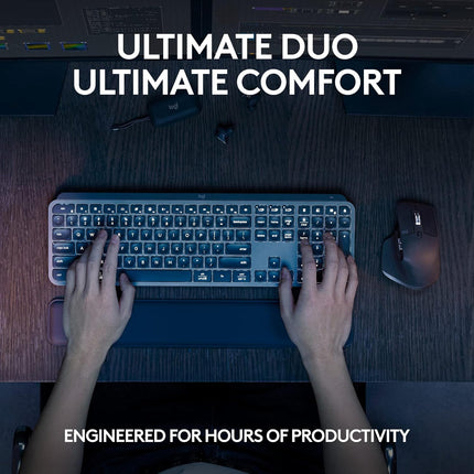 Logitech MX Keys S Combo with Free Adobe Subscription - Performance Wireless Keyboard and Mouse with Palm Rest, Customisable Illumination, Fast Scrolling, Bluetooth, USB C
