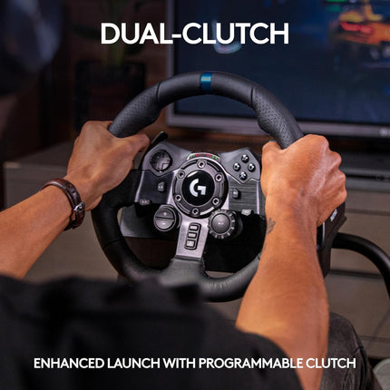 Logitech G923 Racing Wheel and Pedals, TRUEFORCE Feedback, Responsive Driving Design, Dual Clutch Launch Control, Genuine Leather Steering Wheel Cover, for PS5, PS4, PC, Mac - Black