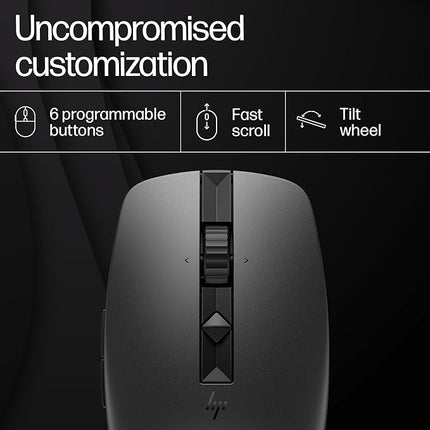 HP 710 Rechargeable Silent Mouse/6 programmable buttons/90-day Rechargeable Battery Life Track-On Glass Sensor(Graphite) - Unboxify