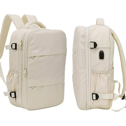 Acer Estilo Premium 15.6 Inch Beige Color Backpack I Water Resistent Polyester I Expandable, 2 Zipper Front Pocket, 2 More Compartment for Laptop and Other Accessories I USB Charging I Strolley Strap - Unboxify