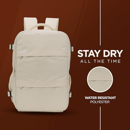 Acer Estilo Premium 15.6 Inch Beige Color Backpack I Water Resistent Polyester I Expandable, 2 Zipper Front Pocket, 2 More Compartment for Laptop and Other Accessories I USB Charging I Strolley Strap - Unboxify