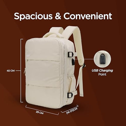 Acer Estilo Premium 15.6 Inch Beige Color Backpack I Water Resistent Polyester I Expandable, 2 Zipper Front Pocket, 2 More Compartment for Laptop and Other Accessories I USB Charging I Strolley Strap - Unboxify