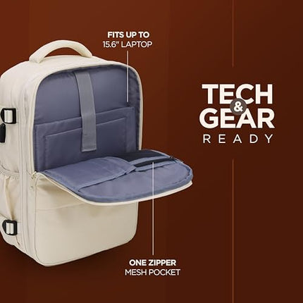 Acer Estilo Premium 15.6 Inch Beige Color Backpack I Water Resistent Polyester I Expandable, 2 Zipper Front Pocket, 2 More Compartment for Laptop and Other Accessories I USB Charging I Strolley Strap - Unboxify