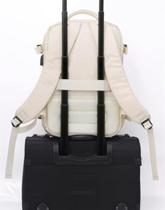 Acer Estilo Premium 15.6 Inch Beige Color Backpack I Water Resistent Polyester I Expandable, 2 Zipper Front Pocket, 2 More Compartment for Laptop and Other Accessories I USB Charging I Strolley Strap - Unboxify