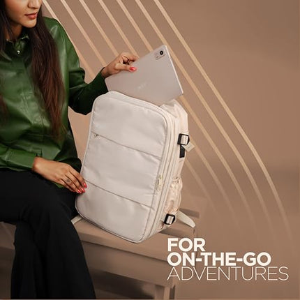 Acer Estilo Premium 15.6 Inch Beige Color Backpack I Water Resistent Polyester I Expandable, 2 Zipper Front Pocket, 2 More Compartment for Laptop and Other Accessories I USB Charging I Strolley Strap - Unboxify