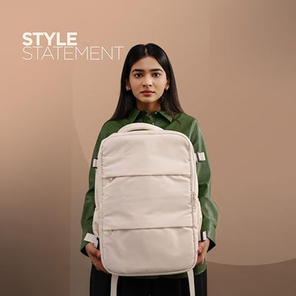 Acer Estilo Premium 15.6 Inch Beige Color Backpack I Water Resistent Polyester I Expandable, 2 Zipper Front Pocket, 2 More Compartment for Laptop and Other Accessories I USB Charging I Strolley Strap - Unboxify
