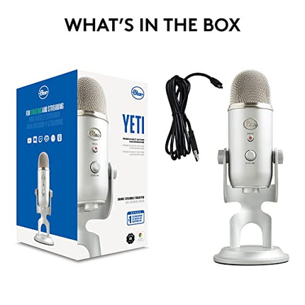 Logitech Blue Yeti USB Microphone for Recording, Streaming, Gaming, Podcasting on PC and Mac, Condenser Mic for Laptop or Computer with Blue VO!CE Effects, Adjustable Stand, Plug and Play - Silver - Unboxify