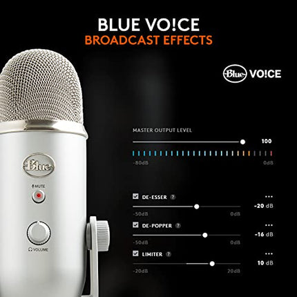 Logitech Blue Yeti USB Microphone for Recording, Streaming, Gaming, Podcasting on PC and Mac, Condenser Mic for Laptop or Computer with Blue VO!CE Effects, Adjustable Stand, Plug and Play - Silver - Unboxify