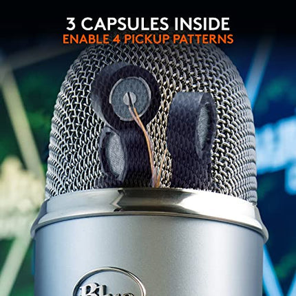 Logitech Blue Yeti USB Microphone for Recording, Streaming, Gaming, Podcasting on PC and Mac, Condenser Mic for Laptop or Computer with Blue VO!CE Effects, Adjustable Stand, Plug and Play - Silver - Unboxify