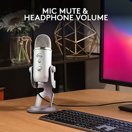 Logitech Blue Yeti USB Microphone for Recording, Streaming, Gaming, Podcasting on PC and Mac, Condenser Mic for Laptop or Computer with Blue VO!CE Effects, Adjustable Stand, Plug and Play - Silver - Unboxify