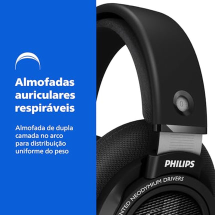 PHILIPS SHP9500 Over-Ear Headphones, HiFi Stereo, 50mm Neodymium Drivers, 101 dB, Breathable Ear Cushion, Steel Headband, Detachable 1.5m Cable, Gold-Plated 3.5mm Jack, Double Layered Cushion (Black) - Unboxify