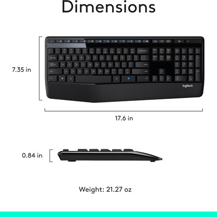 Logitech MK345 Wireless Keyboard and Mouse Set Full-Sized Keyboard with Palm Rest and Comfortable Right-Handed Mouse, 2.4 GHz Wireless USB Receiver, Compatible with PC, Laptop - Black