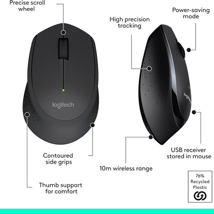 Logitech MK345 Wireless Keyboard and Mouse Set Full-Sized Keyboard with Palm Rest and Comfortable Right-Handed Mouse, 2.4 GHz Wireless USB Receiver, Compatible with PC, Laptop - Black