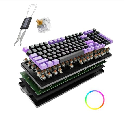 Kreo Hive 98 Wired RGB Mechanical Gaming Keyboard | Full Size 98 Keys, Metal Volume Knob, Per-Key RGB, Hot-Swappable Switches (Black-Purple, Brown) - Unboxify
