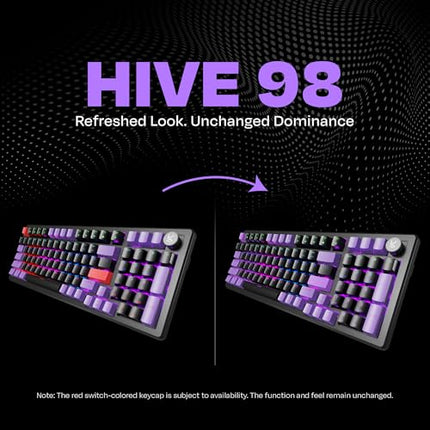 Kreo Hive 98 Wired RGB Mechanical Gaming Keyboard | Full Size 98 Keys, Metal Volume Knob, Per-Key RGB, Hot-Swappable Switches (Black-Purple, Brown) - Unboxify