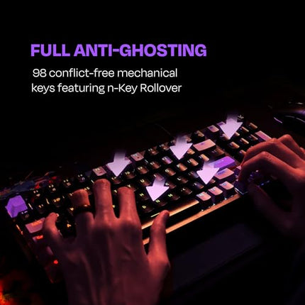 Kreo Hive 98 Wired RGB Mechanical Gaming Keyboard | Full Size 98 Keys, Metal Volume Knob, Per-Key RGB, Hot-Swappable Switches (Black-Purple, Brown) - Unboxify