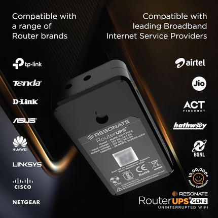 Resonate RouterUPS® Gen2 | Original Router UPS for 12V WiFi Router & Modem (Supports up to 2A) (7800mAh - 95% Longer Power Backup) | Compact Mini UPS with Intelligent Charging (Upto 6 Hrs Internet)