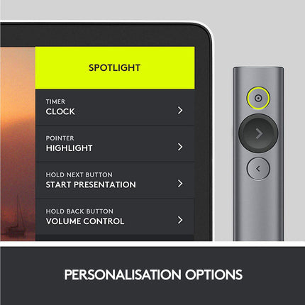Logitech Spotlight Presentation Remote - Universal Wireless Presentation Clicker with Laser Pointer, Advanced Digital Highlighting, Bluetooth, 30 m Range and Quick Charging - Slate - Unboxify