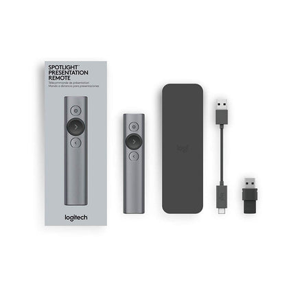 Logitech Spotlight Presentation Remote - Universal Wireless Presentation Clicker with Laser Pointer, Advanced Digital Highlighting, Bluetooth, 30 m Range and Quick Charging - Slate - Unboxify