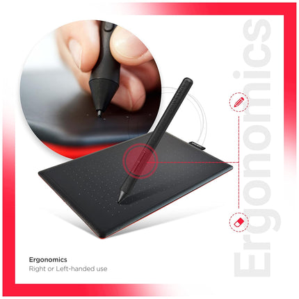 One by Wacom CTL-472/K0-CX Digital Drawing Graphics Pen Tablet (Red & Black) Small (6-inch x 3.5-inch)(15x8cm) | Battery Free Cordless Pen with 2048 Pressure Level - Unboxify