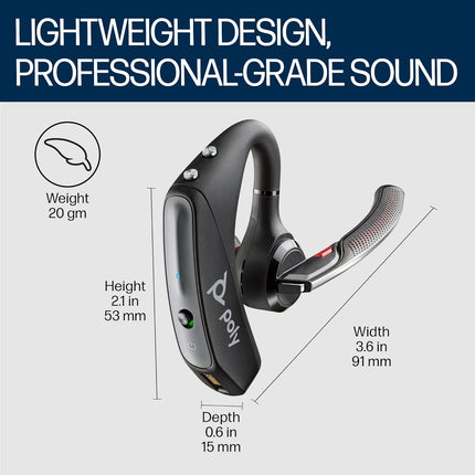 POLY Voyager 5200 Wireless Headset,Single-Ear W/Noise-Canceling Mic,Lightweight Only 20G,Connect to Mobile/Tablet Via Bluetooth,Sweatproof,Up to 7 Hours Talk Time,1-Year Warranty,Black,7S431Aa-In Ear
