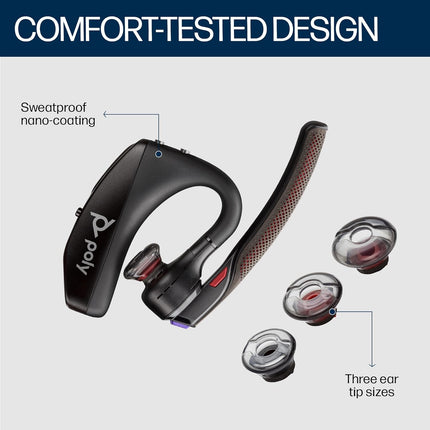 POLY Voyager 5200 Wireless Headset,Single-Ear W/Noise-Canceling Mic,Lightweight Only 20G,Connect to Mobile/Tablet Via Bluetooth,Sweatproof,Up to 7 Hours Talk Time,1-Year Warranty,Black,7S431Aa-In Ear