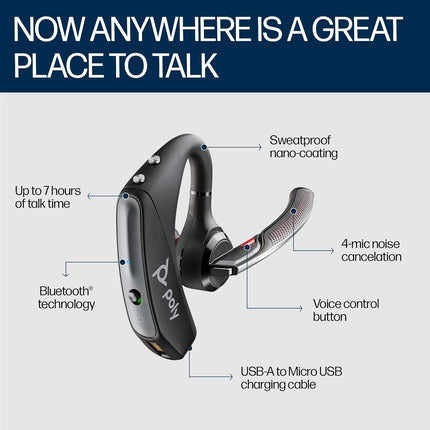 POLY Voyager 5200 Wireless Headset,Single-Ear W/Noise-Canceling Mic,Lightweight Only 20G,Connect to Mobile/Tablet Via Bluetooth,Sweatproof,Up to 7 Hours Talk Time,1-Year Warranty,Black,7S431Aa-In Ear