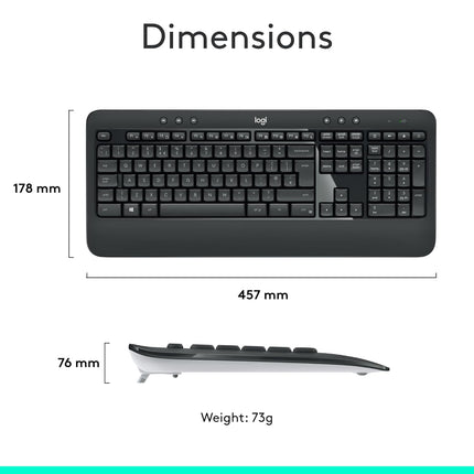 Logitech MK540 Advanced Wireless Keyboard and Mouse Combo for Windows, 2.4 GHz Unifying USB-Receiver, Multimedia Hotkeys, 3-Year Battery Life, for PC, Laptop